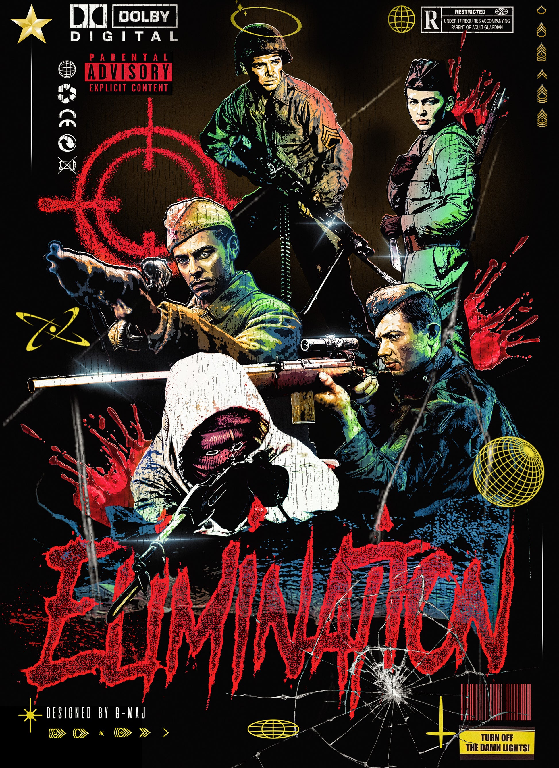 Design graphique ELIMINATION - artwork streetwear style affiche militaire retro rouge et vert - DESIGNED BY G-MAJ - PTN* DE T-SHIRT