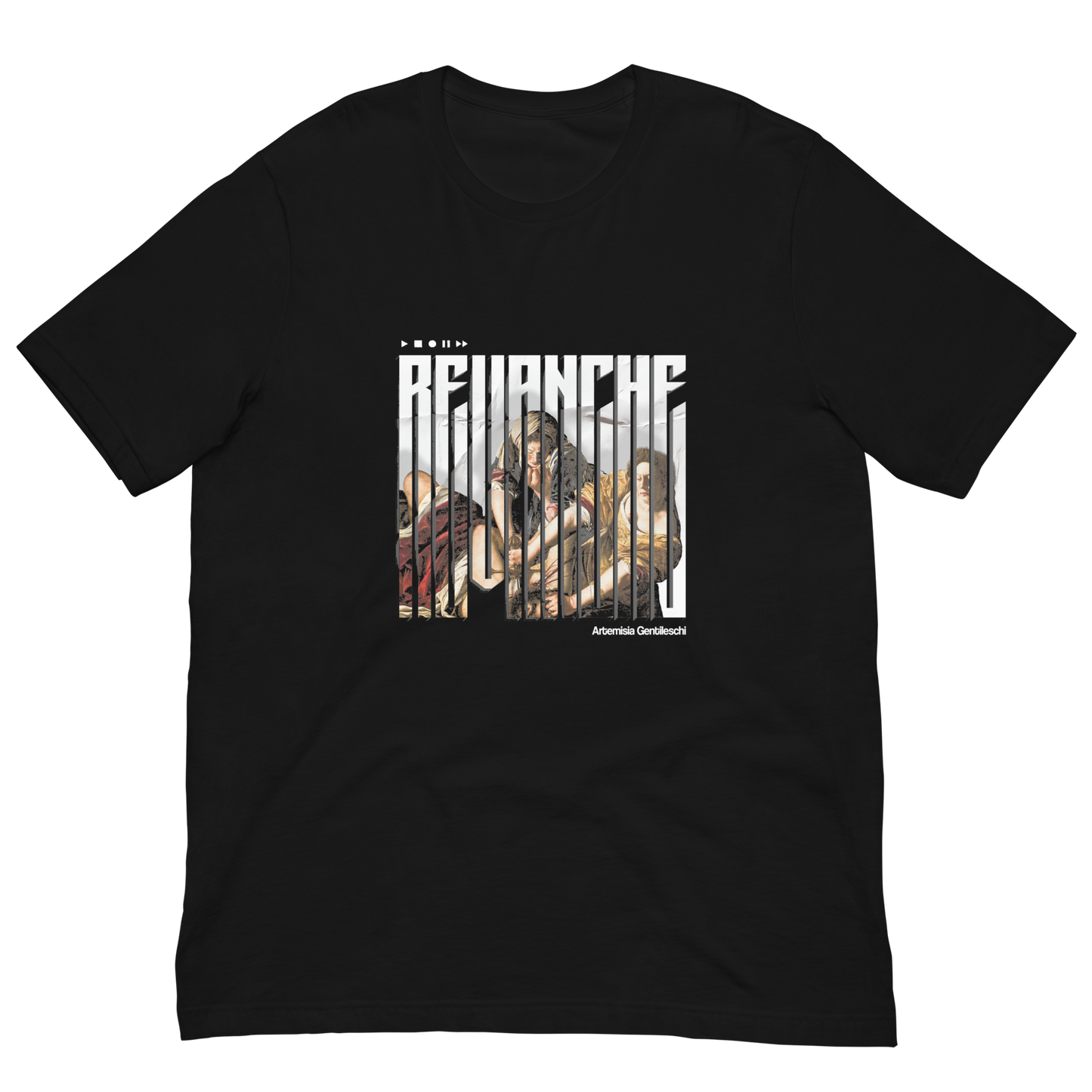 T-shirt noir Revenge recto-Inspiré du tableau d'Artemisia Gentileschi – Streetwear baroque brutaliste histoire féministe – Artwork Renaissance moderne – Designed by G-mag – PTN* de t-shirt mockup