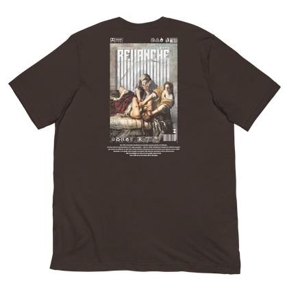 T-shirt gris asphalt Revenge verso Inspiré du tableau d'Artemisia Gentileschi – Streetwear baroque brutaliste histoire féministe – Artwork Renaissance moderne – Designed by G-mag – PTN* de t-shirt mockup