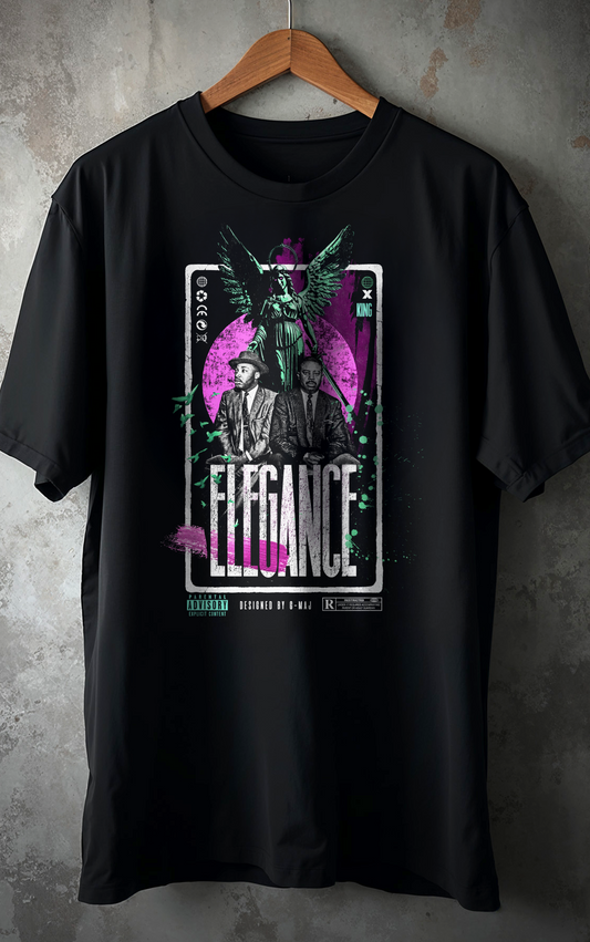 T-shirt oversize noir ELEGANCE PINK avec design artistique streetwear rose et violet - PTN* DE T-SHIRT by G-MAJ