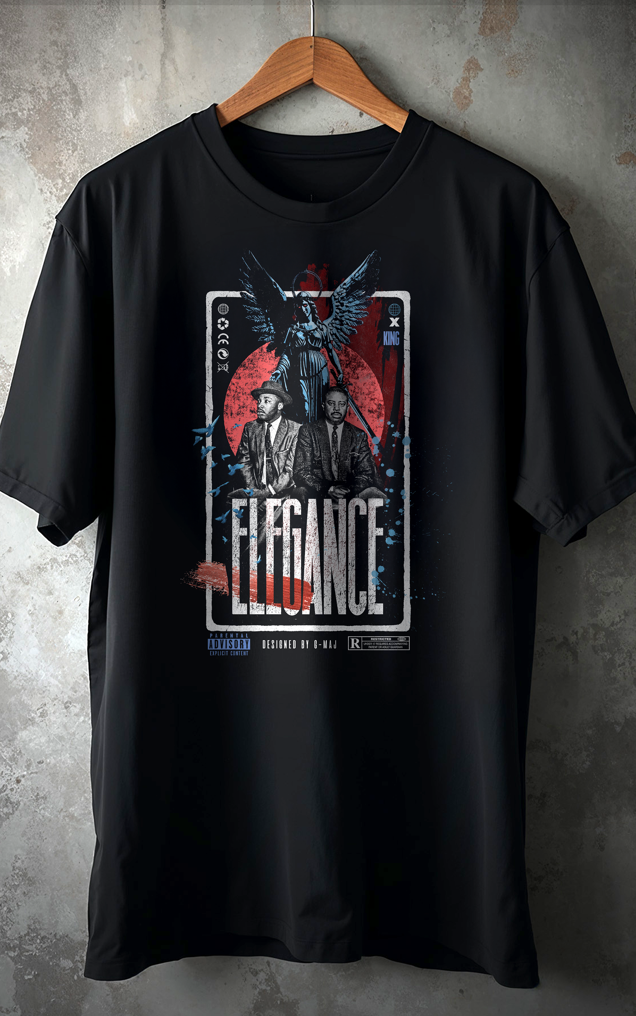 T-shirt oversize noir ELEGANCE RED avec design artistique streetwear rouge et bleu - PTN* DE T-SHIRT by G-MAJ