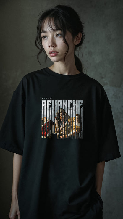 T-shirt noir Revenge recto Inspiré du tableau d'Artemisia Gentileschi  Streetwear baroque brutaliste histoire féministe Artwork Renaissance moderne porte par femme Designed by G-mag – PTN* de t-shirt