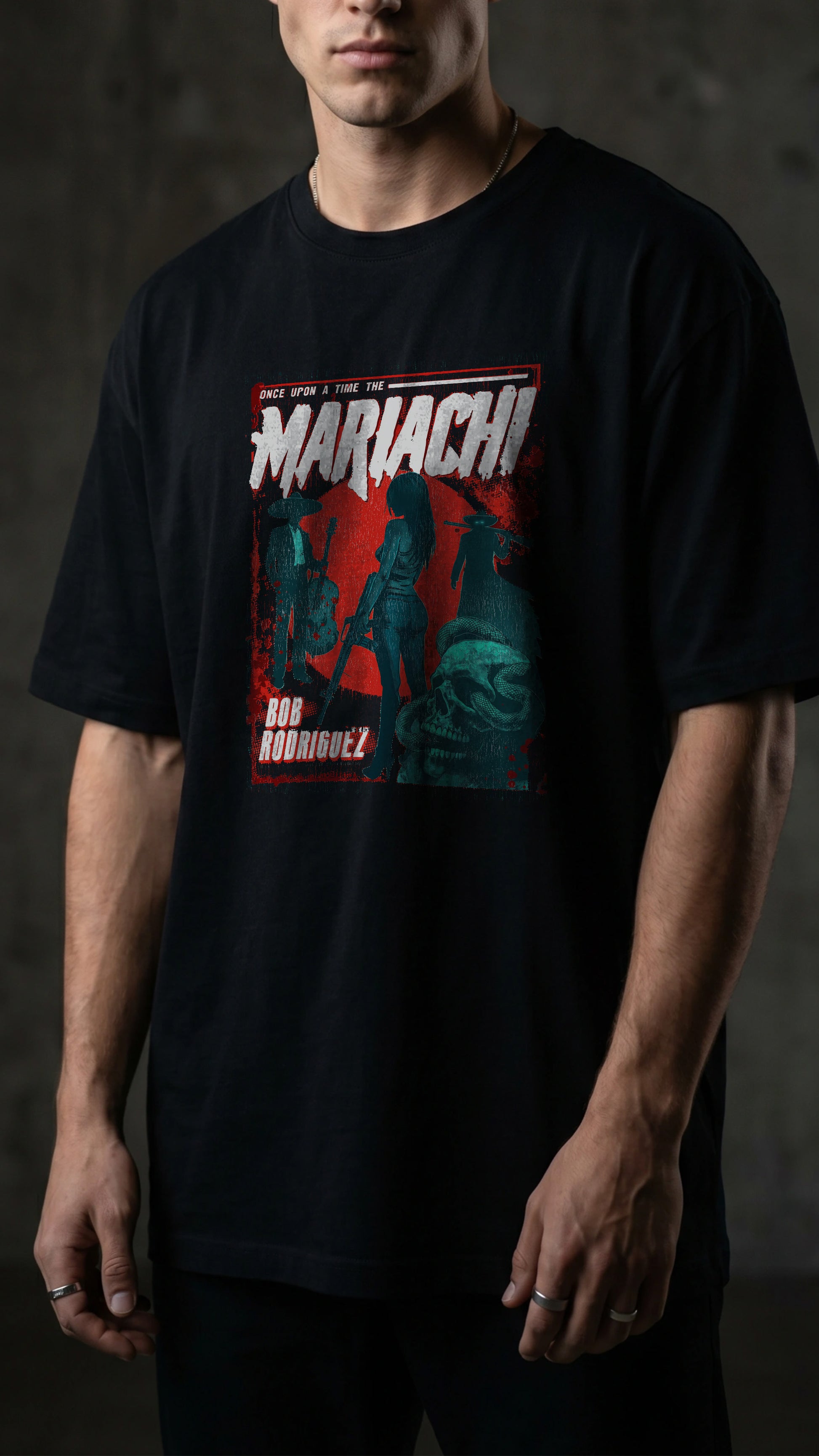 Visuel style CINEMA mexicain t-shirt noir oversize