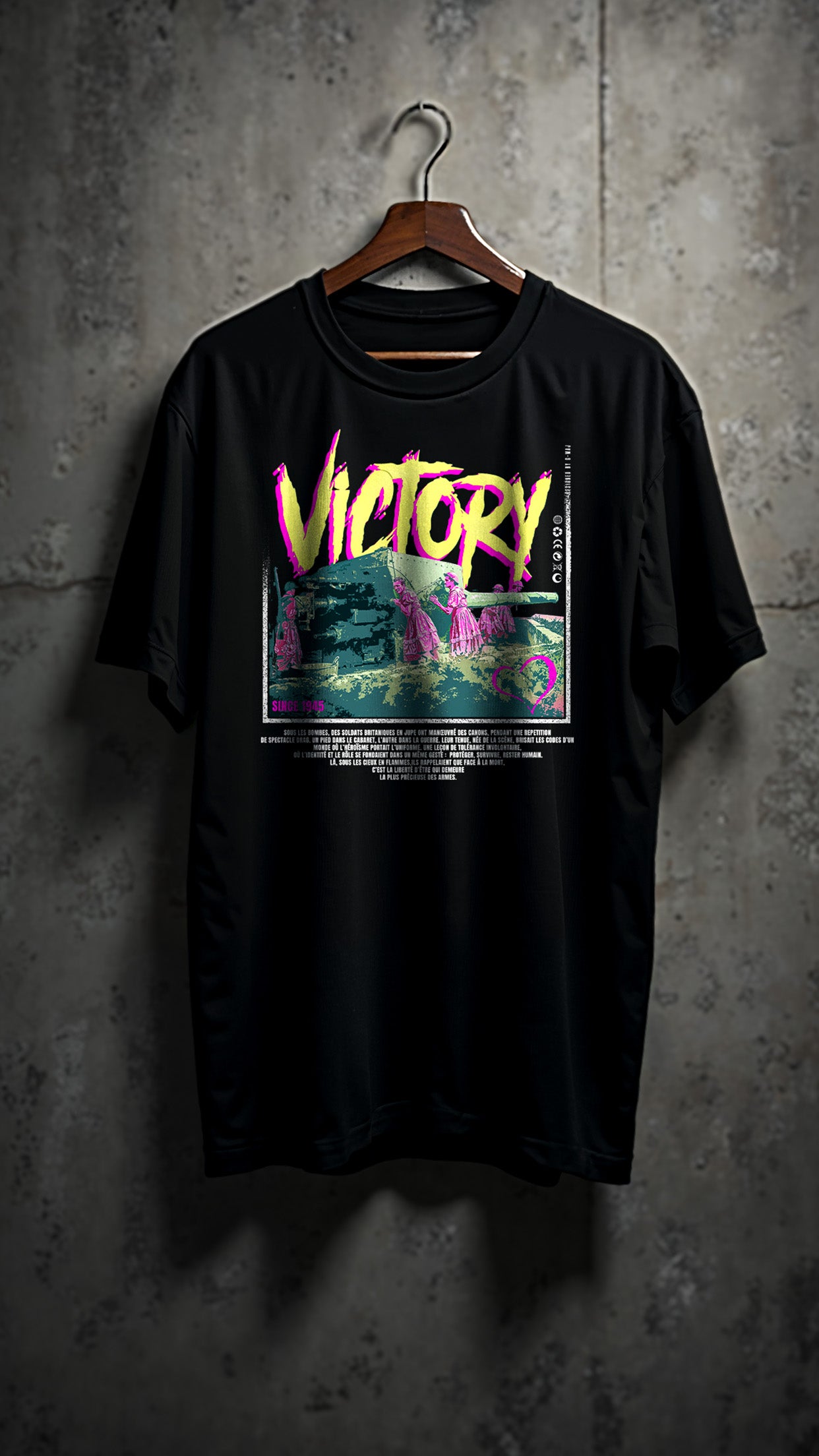 T-shirt noir oversize coton biologique design VICTORY streetwear unisexe - PTN* DE T-SHIRT by G-MAJ