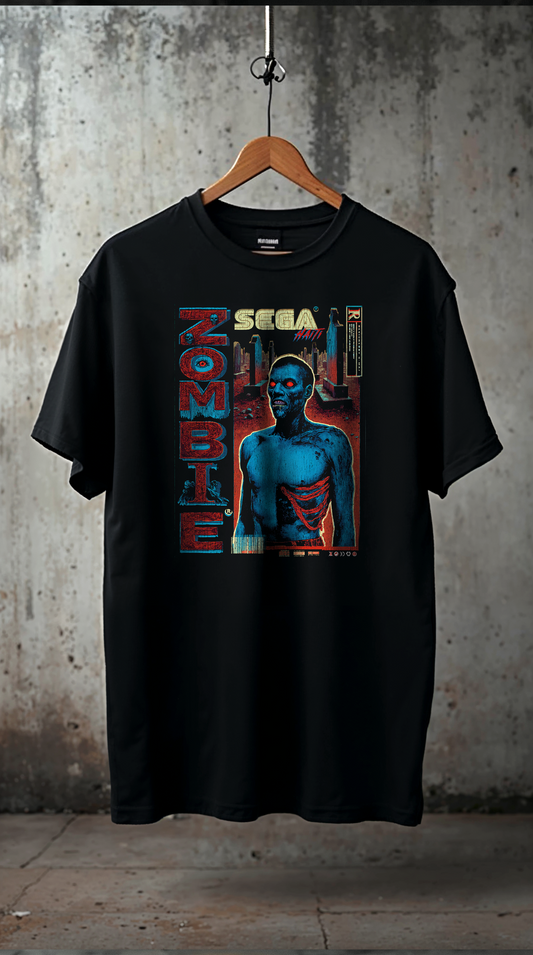 T-shirt noir ZOMBI RED - Design zombie style rétro gaming SEGA, inspiration vaudou haïtien, coupe unisexe streetwear